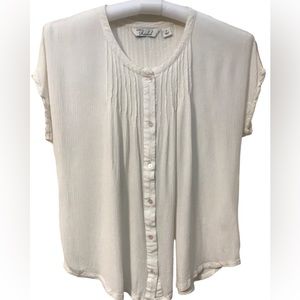 Caffe Marrakesh Off White Semi Sheer Pin Tuck Button Up Blouse. Sz M.